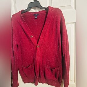 Gap Unisex Burgundy White Pinch Neppy V-Neck Wool Blend Cardigan Large